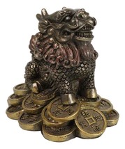 Feng Shui Fortune Money Dragon Chi Lin Yang Energy Gold Coins Charm Figu... - $332.60 MXN