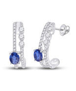 14kt White Gold Womens Oval Blue Sapphire Fashion J Hoop Earrings 3/4 Cttw - £507.03 GBP