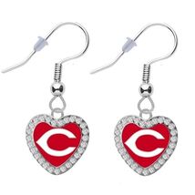 NEW CINCINNATI WOMENS REDS CRYSTAL HEART EARRINGS PIERCED DANGLE DROP EA... - $9.85