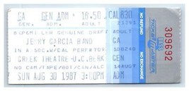 Jerry Garcia Bande Concert Ticket Stub August 30 1987 Berkeley California - £35.46 GBP