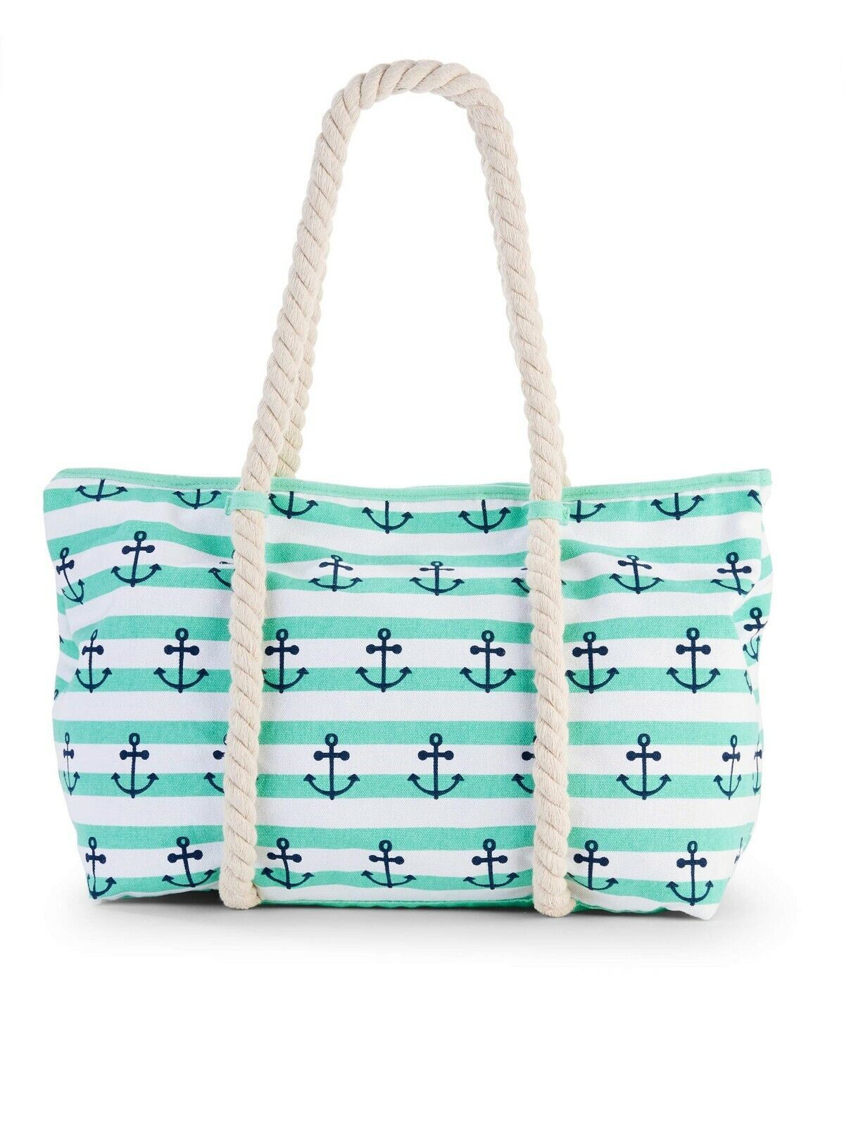 No Boundaries Beach Tote Rope Tote Green With Anchors NEW - $16.44