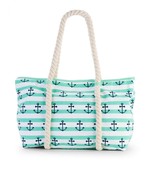 No Boundaries Beach Tote Rope Tote Green With Anchors NEW - £11.82 GBP