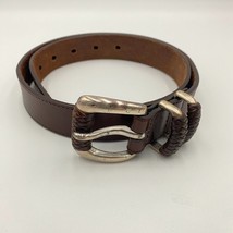Fossil Womens Belt Size Small Brown Leather Wrap Silver Tone Buckle Braid - £11.66 GBP