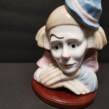 Sad Clown Head Figurine on Wood Base, Meico Porcelain, Paul Sebastian Feelings image 3