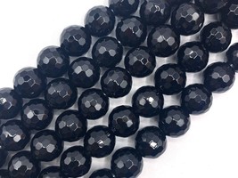 High-Quality Black Onyx Round Faceted Beads Strand for Jewelry Making, 8/10/12mm - $4.00+