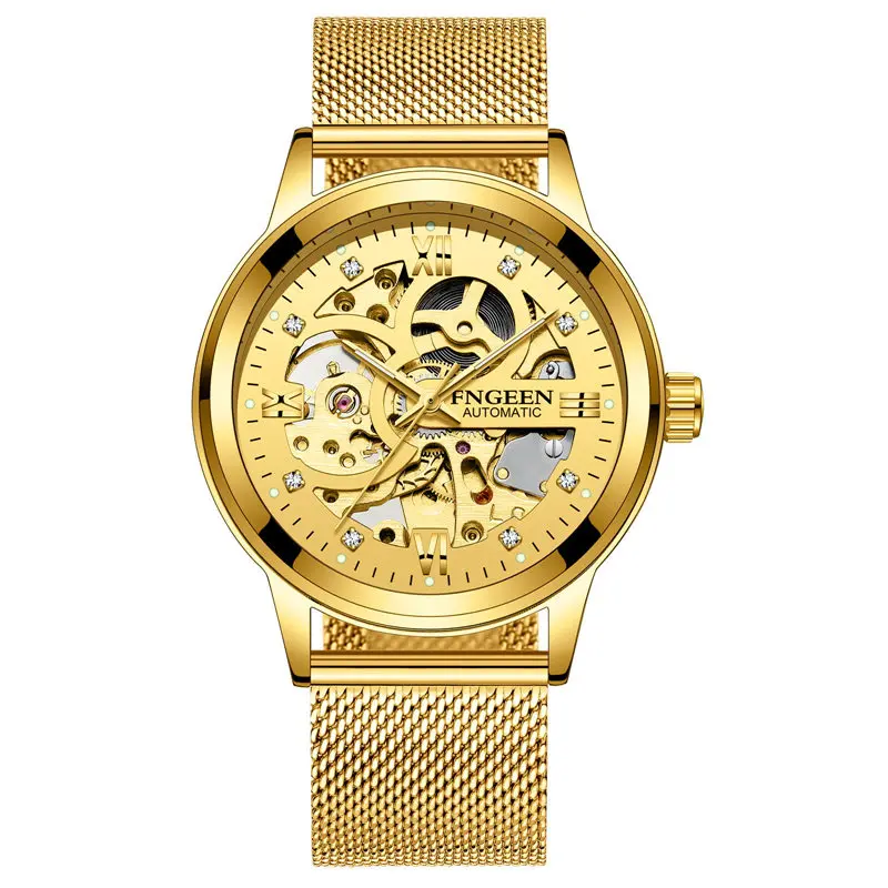 Watch Men  Mechanical Watch  FNGEEN  Skeleton Automatic  Stainless Steel  Strap  - £46.58 GBP