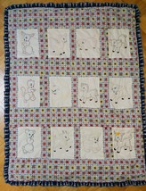 Vintage Hand Embroidered Baby Quilt Blocks Pig Lamb Kitten Puppy Squirre... - $24.70