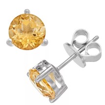 7mm Simulated Citrine Birthstone Solitaire Stud Earrings 14K White Gold Finish - £57.34 GBP
