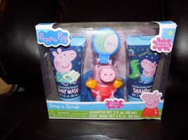 New Disney Peppa Pig Soap &amp; Scrub Gift Box Set Body Wash Bath Pouf Toy Shampoo - £9.92 GBP