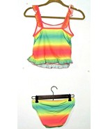 Girls Reel Legends Tankini 2 Piece Neon Sherbet Ruffle Strap Swimsuit Sz... - $14.48