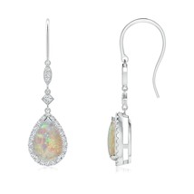 ANGARA Pear-Shaped Opal Drop Earrings with Diamond Halo in 14K White Gold - $1,469.00