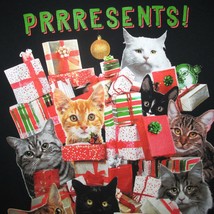 CATS Christmas HOLIDAY T-SHIRT Prrresents! NOVELTY ugly sweater party NW... - $14.84