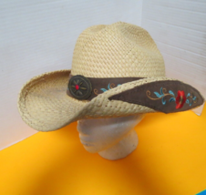 Bullhide Monte Carlo Womens XL Straw Cowboy Hat Western W/Medallion Leather Band - £19.57 GBP