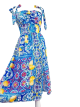Vintage Blue Patterned Summer Dress with Lemons Unique - £71.94 GBP