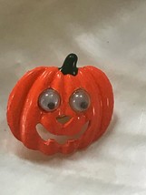 Estate Small Orange Enamel Jack O Lantern Halloween Pumpkin w Googly Eyes Hat - £8.30 GBP