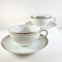 Fukagawa Arita Silver Lichen Cup and Saucer 6oz Set of 2 Tea Coffee Patt... - $16.00