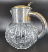 Vintage Pitcher with Hinged Lid 8&quot; German Silver Plate Clear Optic Cut Crystal - £46.40 GBP