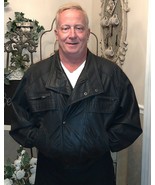 Vintage Saxony Leather Bomber Motorcycle Fashion Jacket Black Men&#39;s L - $109.74 CAD
