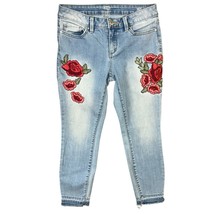 A New Approach Jeans Blue Denim Floral Embroidery Skinny Ankle Size 26/2 Fringe - $18.99