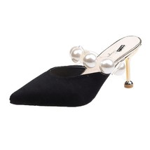 Pearl Black Sandals Women Summer Autumn Shoes Woman Thin Heels Womens Outdoor Hi - £29.53 GBP