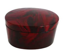 Cute vintage red &amp; black swirled lacquer oval lidded trinket box - £11.72 GBP