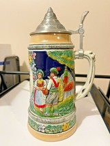 Austria Beer Stein With Pewter Lid Mug Handpainted By Armin Bay Village Zinn - $29.00