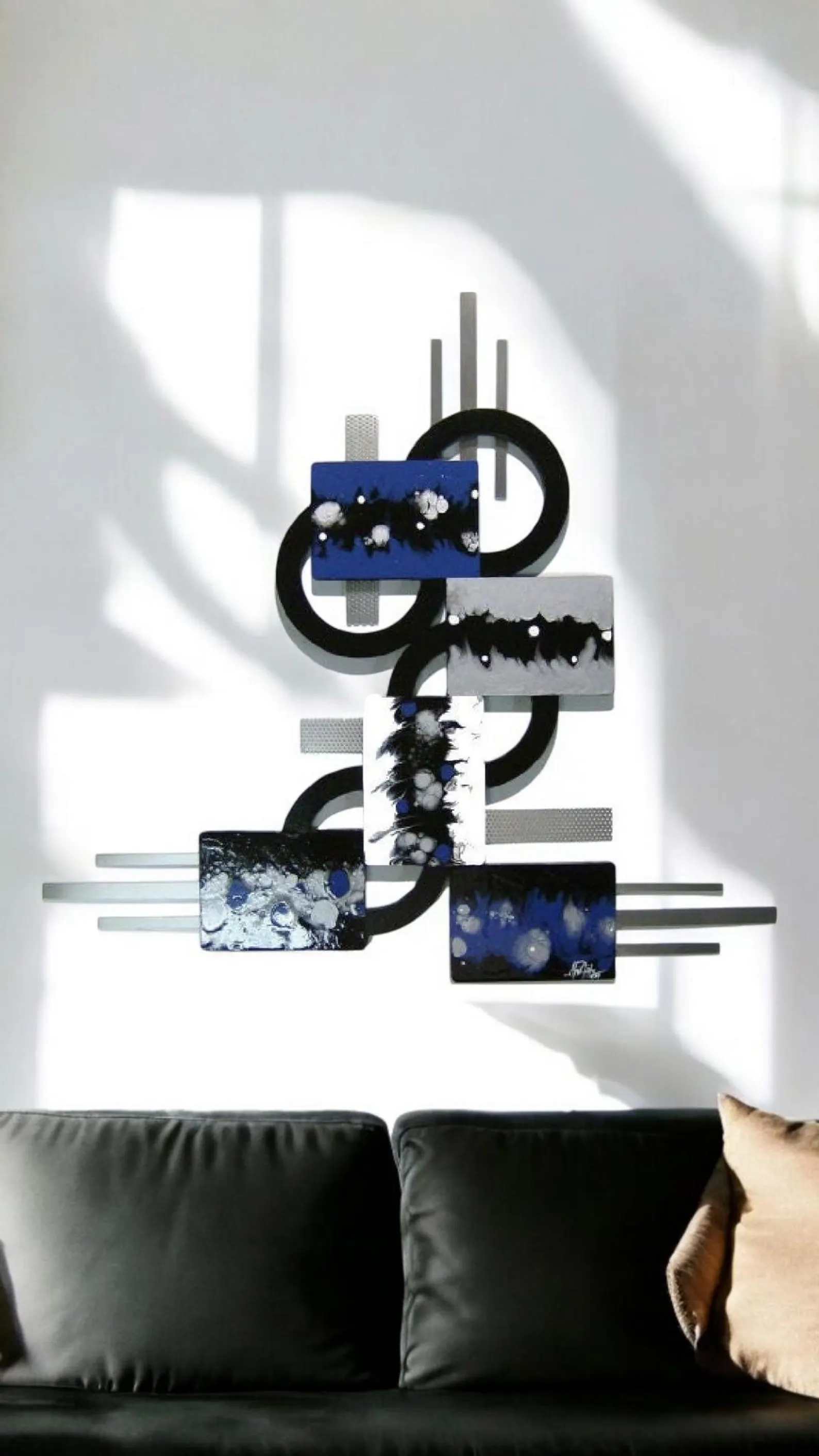 Blue Abstract Wood and metal Wall Sculpture, Modern Contemporary unique Wall Art - $199.99