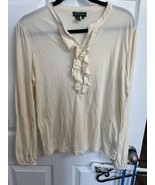 Ladies Cream Lauren Ralph Lauren Ruffled Neck Long Sleeve Cotton Shirt X... - £10.66 GBP