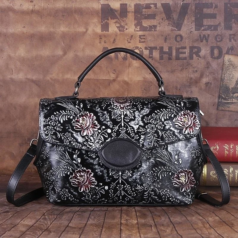   Leather Vintage Women Shoulder Bag 2024  Handmade Embossed Cowhide Handbag For - £77.85 GBP