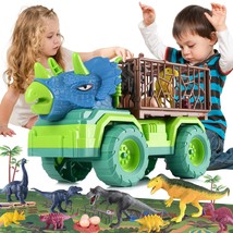 Dinosaur Truck Playset Toys For Kids 3-5, Large Triceratops Vehicle With... - £40.09 GBP