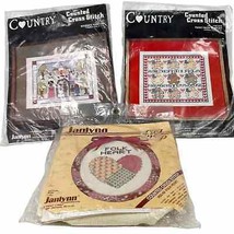 Vintage Lot 3 Janlynn Counted Cross Stitch Kits Wedding Bears Heart - £23.17 GBP