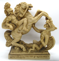 Vintage Italian 9 Inch Cast Statue of St. George the Dragon Slayer - £58.41 GBP