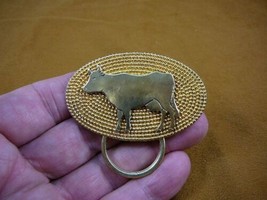 E-844) dairy Cow on oval dot textured brass Eyeglass pin pendant ID badge holder - £17.17 GBP
