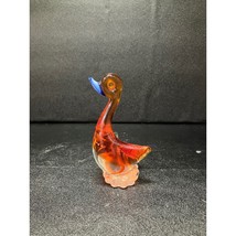 Hand Blown Orange Swan, Glass Goose Paperweight, Pedestal Sculpture, Blu... - $16.29 CAD