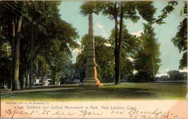 New London Connecticut Vintage Postcard Soldiers and Sailors Monument in Park - £4.73 GBP
