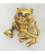 AVON Vintage Kitten Cat Lapel Pin Rhinestone Eyes Bell costume Jewelry - $17.53 CAD