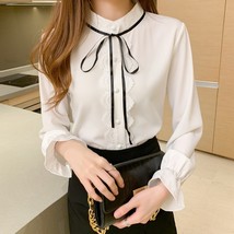 2020 Korean New Bow Sweet White Shirt Women Casual Chiffon Women Blouses Fashion - £151.87 GBP