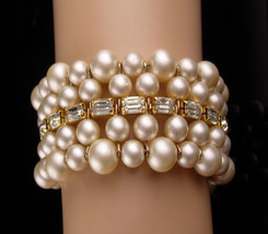 1950&#39;s pearl Wedding Bracelet - baroque pearl baguette cuff bangle - up ... - £60.09 GBP