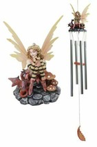 Whimsical Toadstool Mushroom Bumblebee Fairy With Red Dragon Wind Chime 28&quot; Long - £36.07 GBP