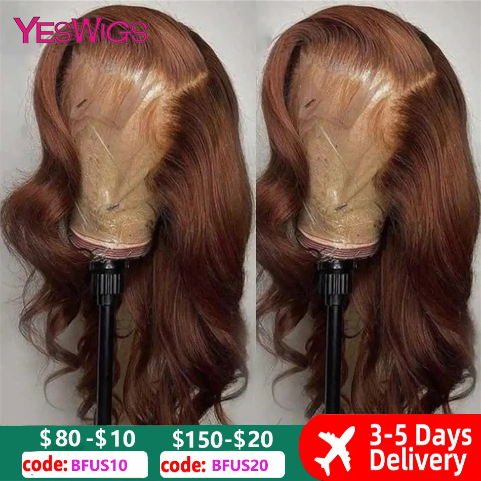 13x6 Chocolate Brown Body Wave Lace Front Wig HD Transparent Lace Frontal W - £53.44 GBP+