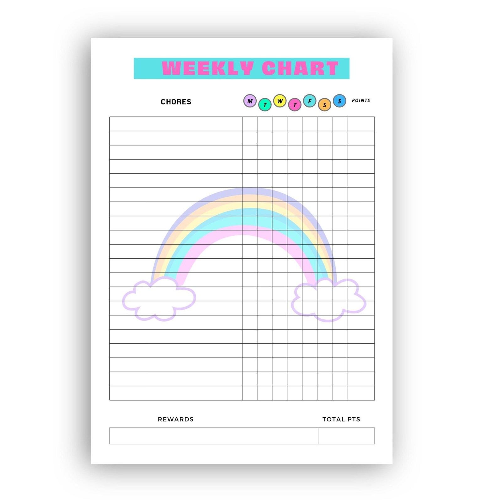 Printable kids rainbow weekly chore chart, children&#39;s chore chart, - $0.00