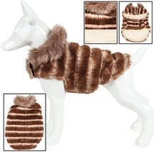Pet Life &#39;Tira-Poochoo&#39; Tiramisu Patterned Fashion Mink Fur Dog Coat Jacket - £22.37 GBP+
