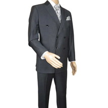 Men Suit BERLUSCONI Turkey Italian Wool 180's Double Breasted UGS94-14 Charcoal image 2