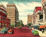 Vtg Linen Postcard Street Scene Looking North In Front of Tampa Terrace ... - $13.32