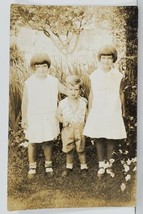 RPPC Most Adorable Children Mary, Ludy &amp; Anne in the Garden c1920s Postcard Q13 - £7.79 GBP