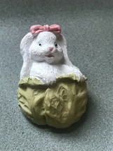 Estate White Easter Bunny Rabbit w Pink Ribbon Bow in Green Lettuce Holiday Pin  - £7.58 GBP