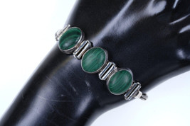 7.5&quot; vintage Sterling and Malachite bracelet - £61.91 GBP