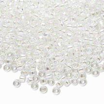 Matsuno 8/0, Clear w rainbow AB, Round Seed Bead, 50g, glass, Japanese - £4.54 GBP