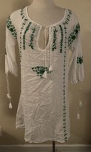 Christiane Celle Calypso Womens Embroidered Cover Up Dress White Green S... - $21.55