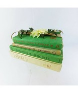 Book Stack Hardcover Ribbon Wrapped Floral Topped Reclaimed Books Set of 4 - $48.46